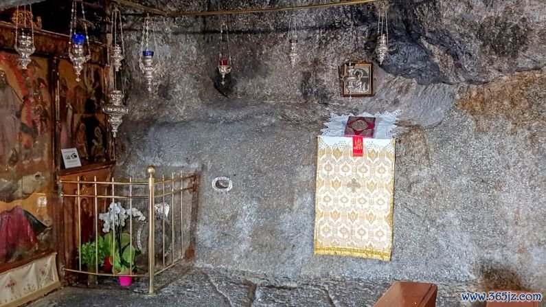 Vision cave: Inside the cave of the Apocalypse, the location where St. John was inspired to write the Book of Revelations. Photograph by special permission from the monastery of St John.