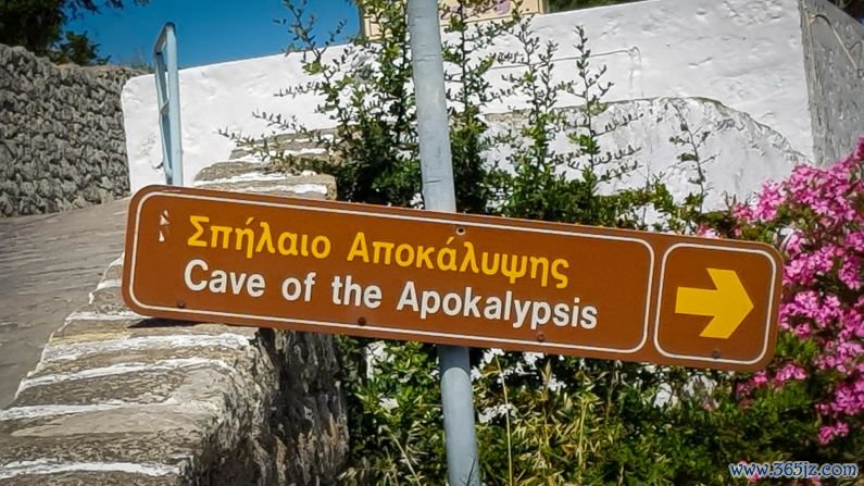 Holy cave: A sign pointing to the Cave of the Apocalypse, the grotto where biblical figure St. John is said to have had a vision that inspired the Book of Revelation.