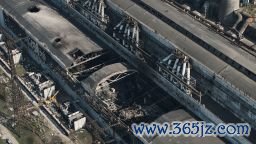 UKRAINKA, UKRAINE - APRIL 11: An aerial view of the destroyed engine room of Trypilska Thermal Power Plant (TPP) after rocket fire on April 11, 2024 in Ukrainka, Kiev district, Ukraine. After a Russian missile attack on Thursday night, Trypilska Thermal Power Plant (TPP), Ukraine's largest power-generating plant in the Kyiv region, was reported completely destroyed. It supplied electricity to the regions of Kyiv, Cherkasy, and Zhytomyr. No power cuts occurred in Kyiv or other supplied regions. Trypilska TPP was a 1800 MW thermal power station in Kyiv Oblast, Ukraine, built by the USSR in 1969 and completed in 1977. During the Russian invasion of Ukraine, the station was permanently disabled on April 11, 2024 after Russian missiles set fire to the main turbine hall. (Photo by Kostiantyn Liberov/Libkos/Getty Images)